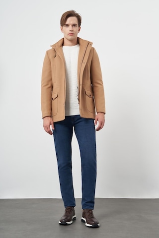 İmza Camel Kaşe Dik Yaka Astarlı Slim Fit Dar Kesim Klasik Kaban 1008245272 Camel