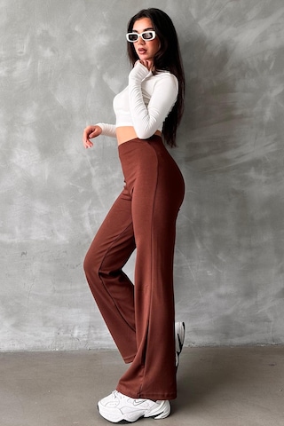 Kahverengi Yüksek Bel Düz Model Kadın İspanyol Paça Tayt Pantolon Mg2288 Kahverengi