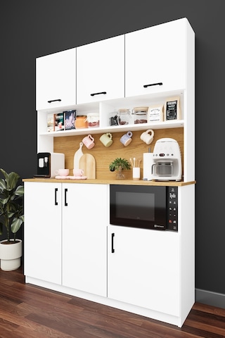 Lüks Kahve Köşesi Dolabı %100 Mdf Çok Amaçlı Erzak Depolama Dolabı Kahve03 Beyaz - Karına