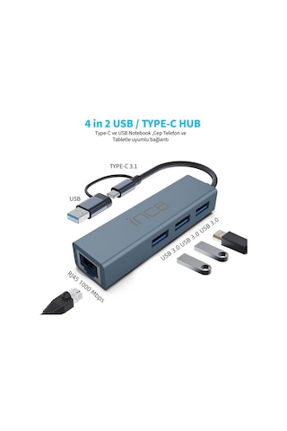 Inca Iutp-03t Usb Hubx3 Usb 3.0 10 Gbps+ethernet Rj45 1000mbps Çoklayıcı