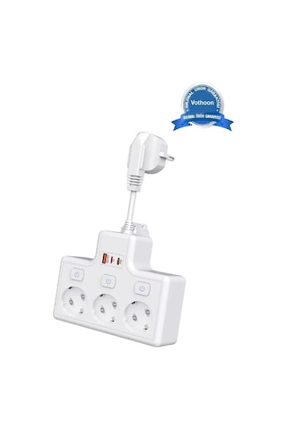 Termal Akım Korumalı 3 Lü Duvar Tipi Priz 1x Usb 2x Type-c Çıkışlı Grup Priz Çoğaltıcı 3500w 1