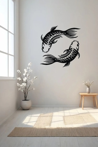 Koi Balığı Duvar Süsü Tablo - 35x35 Cm, Feng Shui Sembolü