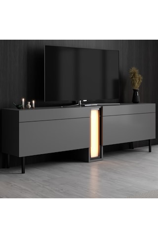 Nova Siyah Demir Ayaklı Rgb Led Işık Sistemli Antrasit Tv Ünitesi Tv Sehpası Antrasit - Siyah