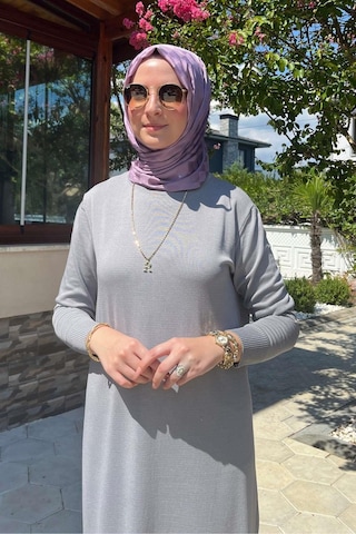 Rabia Şamlı Rüya Gri Triko Elbise Normal