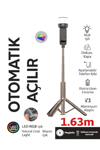 163cm Rgb Işıklı Magsafe Selfie Tripod Uzaktan Kumandalı, Tek Dokunuşla Açılan Katlanabilir