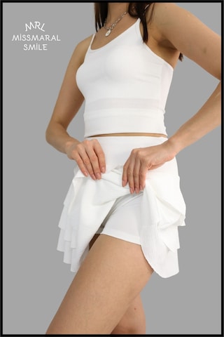 Mykonos Etek Ekru / Beyaz Içte Sabit Şortlu Yüksek Bel Likralı Bürümcük Kumaş Skirt With Shorts 1101 Ekru / Beyaz