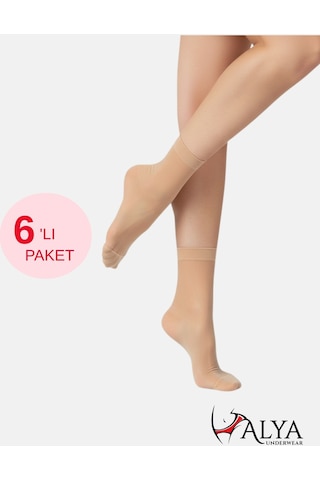 Alya Underwear Kadın Parlak Soket Çorap, 15 Den, Fit - 6'lı Paket Açık Ten 51 6'lı