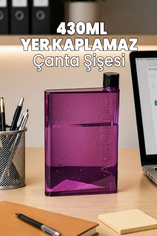 430 Ml Matara - Çantada Yer Kaplamaz Suluk - Ofis Okul Suluğu - İnce Şişe Dar Şişe - Sığ Su Şişesi Mor