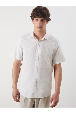 Lcw Vision Bej Slim Fit Kısa Kollu Desenli Erkek Gömlek