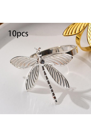 Homyl 10 Adet Yusufçuk Peçeteli Yüzükler Peçete Tutucuları Gümüş