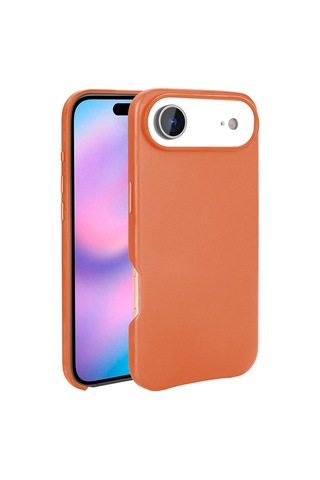 Zore Apple iPhone Uyumlu 17 Air Kılıf M-safe Şarj Özellikli Pu Deri Görünümlü Omsy Kupra Kapak - Turuncu