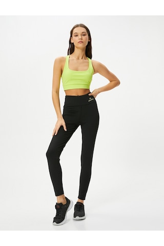 Koton Spor Tayt Yüksek Bel Dar Kalıp Baskı Detaylı Siyah 4wak40382nk 4WAK40382NK999 Siyah