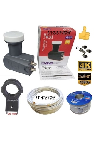 Uydupark Next 4'lü Quad Lnb 15 M Next Hazır-tak-kullan Anten Kablosu+4 Adet Contalı Konnektör+lnb Plastiği