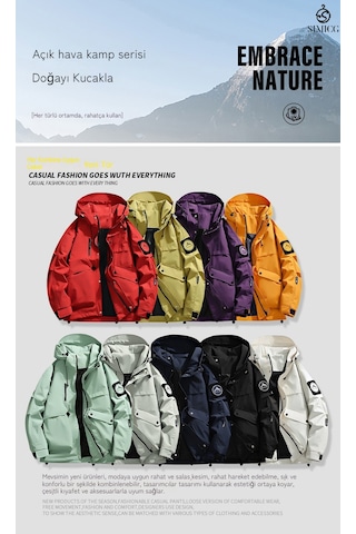 Erkek Amerikan Tarzı Renk Bloklu Kapüşonlu Ceket Açık Yeşil