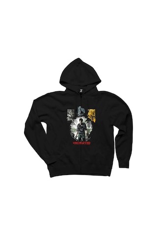 Uncharted 4 Character Siyah Fermuarlı Kapşonlu Sweatshirt Siyah