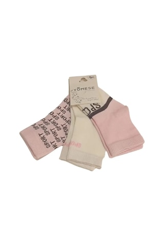 Kız Bebek Pembe Beyaz Asorti Yazı Detaylı Pamuklu Mevsimlik 3'lü Set Soket Çorap KARIŞIK RENK