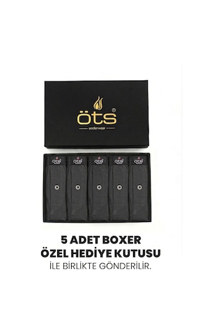 Öts Premium 5'li Erkek Boxer Düğmeli, Süprem - Hediye Kutulu, %100 Pamuk, Füme