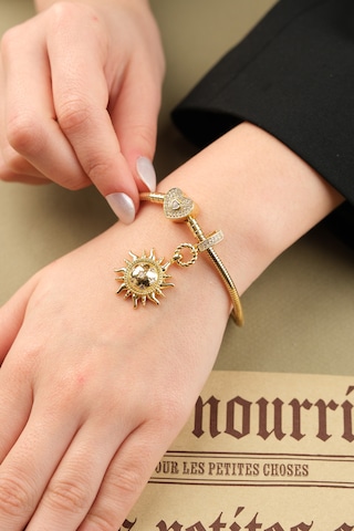 Çildan Womens Gold Özel Tasarım Zirkon Taşlı Güneş Ve Kalp Detayl Altın - Gümüş - Rose