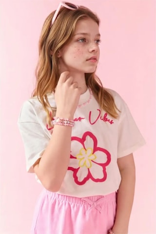 Defacto Bisiklet Yaka Floral Kısa Kollu Tişört Kız Çocuk H6155a826hser98 Ekru-er98