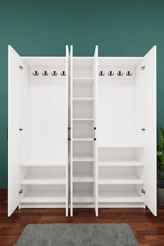 Asra Trend Vestiyer & Portmanto V-09 %100 MDF 5 Kapaklı Geniş Ayakkabılık Beyaz
