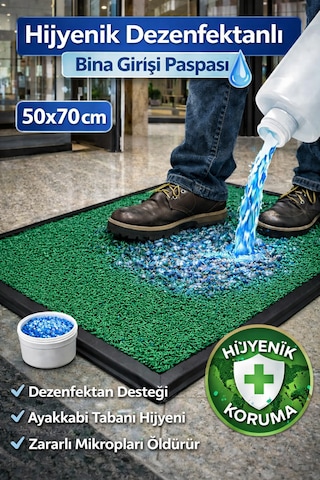 Myfloor Renkli Dezenfektan 50x70 Cm Kıvırcık Paspaslı Hijyenik Kauçuk Paspas Yeşil
