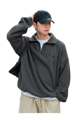 Genıus Store Erkek Polar Oversize Sweatshirt Füme