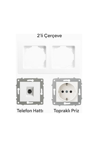 Karen Çiftli Priz Çerçevesi Uyumlu Topraklı Elektrik Prizi Telefon Hat Girişi Ofis Ve Ev Kullanımı