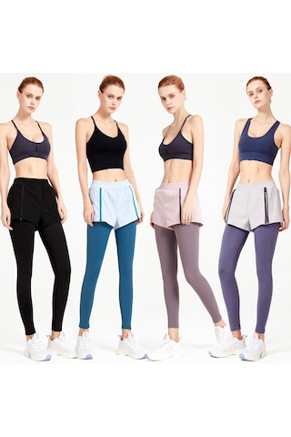 Skycity Esnek Bel Bantlı, Nefes Alabilen Ve Hızlı Kuruyan 2 Si 1 Arada Kadın Spor Taytı Yoga, Koşu Ve Fitness İçin Koyu Mavi