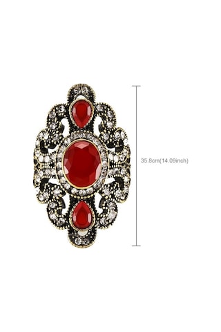 Fastbuy Vintage Ethnic Carved Inlaid Acrylic Resin Hollow Ring, Size 9, Red Çok Renkli Elegance Women's Fashion Jewelry Çok Renkli