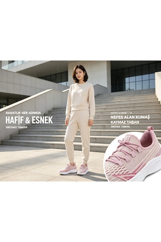 Leu Bayan Triko Spor Ayakkabı Pembe