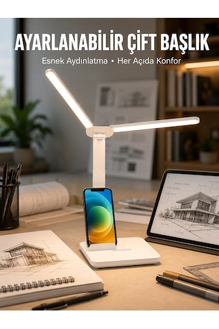 Plentifulayarlanabilir Kısılabilir Led Masa Lambası Entegre Kalemlik Ve Telefon Tutucu Özellikli Yeni Nesil Ceviz