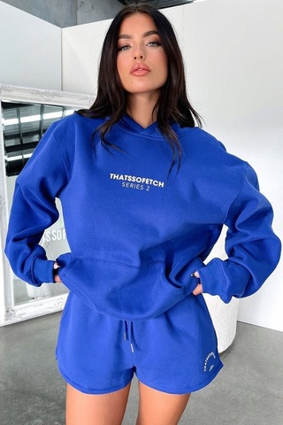 Thatsofetch Series 2 Sweatshirt - Sax Mavi Baskılı Oversize Kapüşonlu Saks Mavi