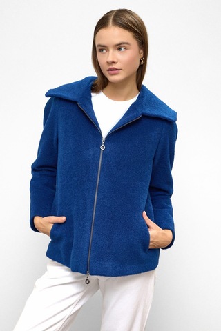Olcay Çıkabilir Kapüşonlu Fermuar Detaylı Oversize Kaban Saks 3128 Saks Mavi
