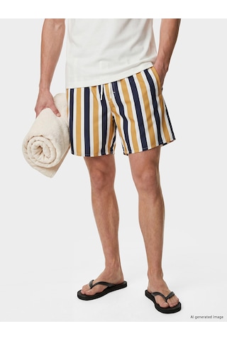 Lcw Swımwear Sarı Kısa Boy Çizgili Erkek Deniz Şortu