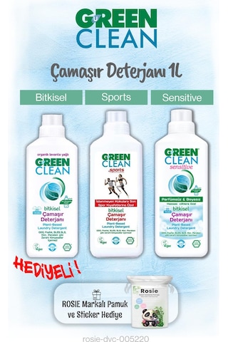 Green Clean Çamaşır Deterjanları 1 L X 3 Ve Rosie Pamuk Hediye 1 L
