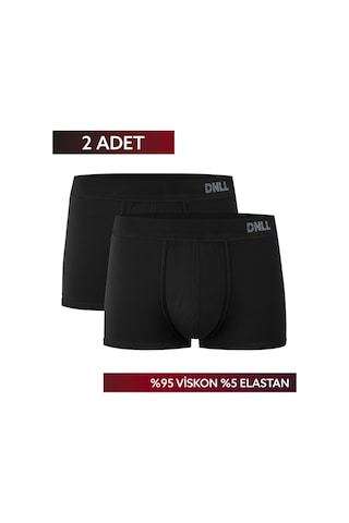Donella 2li Özel Viskon Kemer Lastik Siyah Erkek Boxer Siyah