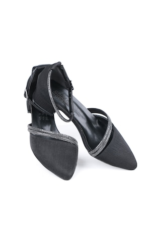 Ayakkabımood 3 Cm Siyah Saten Taşlı Topuklu Kadın Ayakkabı Siyah