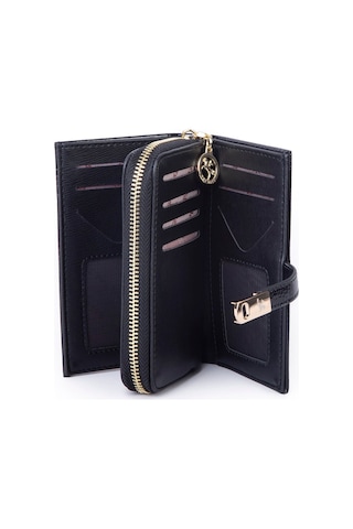 Nas Bag Kadın Orta Boy Kartlık Kağıt Para Ve Bozuk Para Tasarımına Sahip Siyah Rugan 16x9 Cm Siyah Rugan