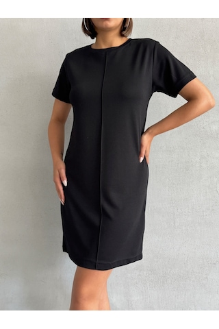 Kadın Bisiklet Yaka Soft Touch Elbise Siyah