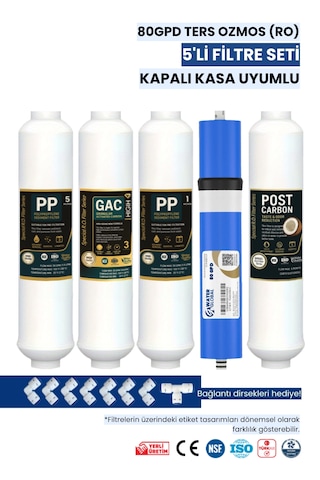 Water Global 5 Li Kapalı Kasa Filtre Seti 80 Gpd Membran Coconut Post Karbon Üreticiden 5'Li Filtre Seti