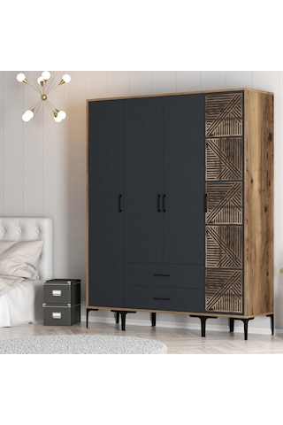 Variant Kumsal 4 Kapılı Stp Gardrop - Ceviz / Antrasit