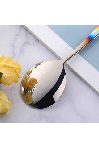 Fastbuy Et Suyu Kaşık Seti, 7 Yuvarlak Çorba Kaşıkları, Paslanmaz Çelik, Degrade Gökkuşağı Renk