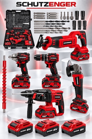 3 Akülü 5 Li Set Şarjlı Darbeli Hilti Taşlama-somun Sökme Sıkma-matkap-tilki Kuyruğu Kırmızı 801