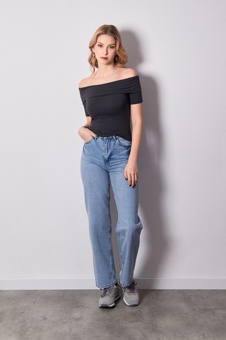 Fullamoda Basic Madonna Yaka Bluz 25ygb650126872-füme Füme