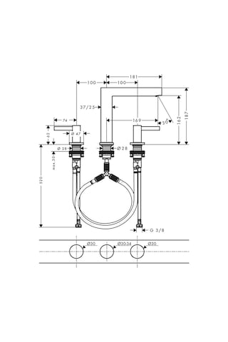 Hansgrohe Finoris Lavabo Bataryası 3 Delikli 160 Bas-Aç Gider Seti İle Beyaz 76034700