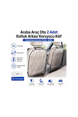Şeffaf Oto Araç Araba İçi 2 Adet Koltuk Arkası Örtü Koruyucu Şeffaf Kılıf