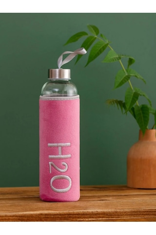 H2o Kadife Kılıflı Cam Matara 600 Ml - Renk Seçenekli Pembe