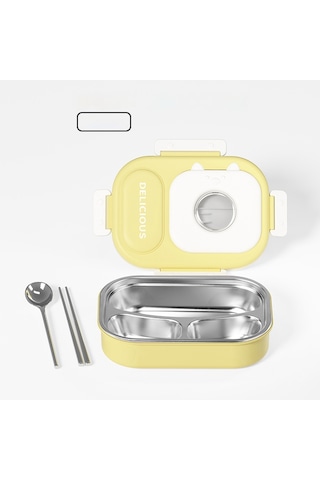 316 Paslanmaz Çelik Yalıtımlı Öğle Yemeği Kutusu Kullanışlı Öğle Yemeği Kutusu Üç Bölmeli Sarı