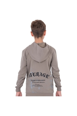 İrem Çocuk Giyim Erkek Çocuk Blade Yazılı Kanguru Cepli Kapüşonlu Önü Sırtı Yazı Desenli Kahverengi Sweatshirt Kahverengi