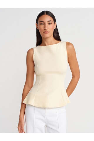Dilvin 21001 Kayık Yaka Peplum Top-açık Sarı Açık Sarı